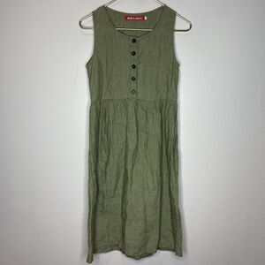 Pyne & Smith Sleeveless Linen Button-front Dress Green Stripe XS